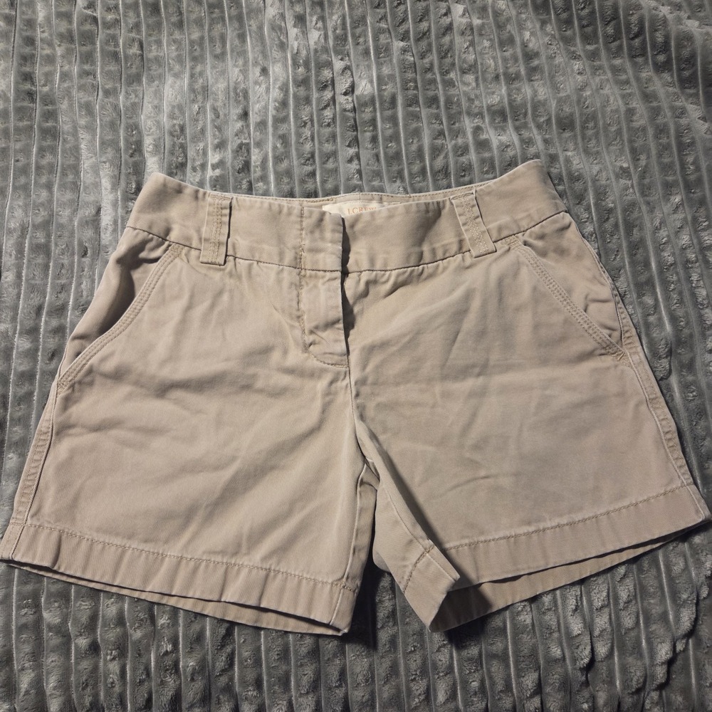 J.Crew Classic Twill Chino Shorts Womens 0 Khaki City Fit 3 Inch Inseam Beige